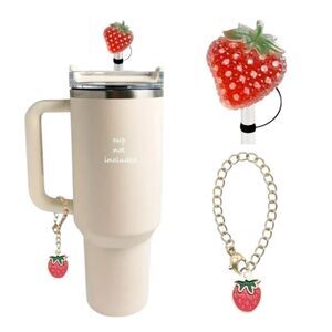 Strawberry Keychain and Straw Topper Set